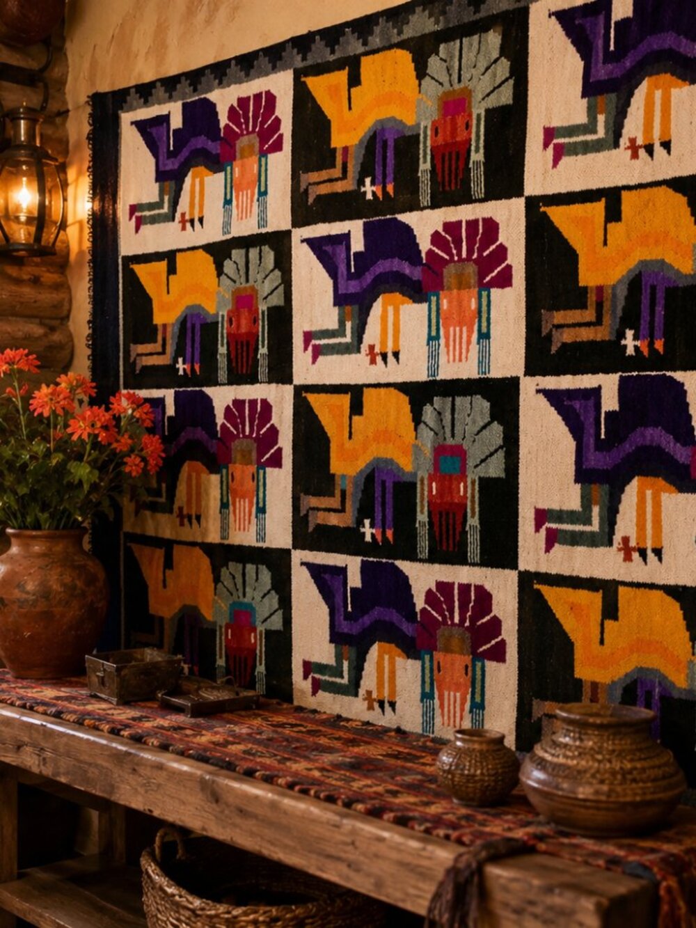 Andean Handwoven Wool Tapestry – Colorful Peruvian Folk Art Rustic Wall Decor